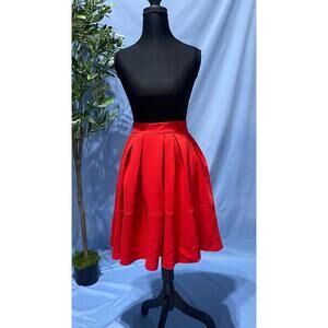 Banana Republic Box Pleated Full A Line Skirt Red 4 Excellent